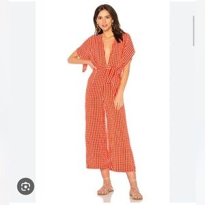 Faithfull The Brand Cedric Red Gingham Culotte Jumpsuit RED US Size S 4